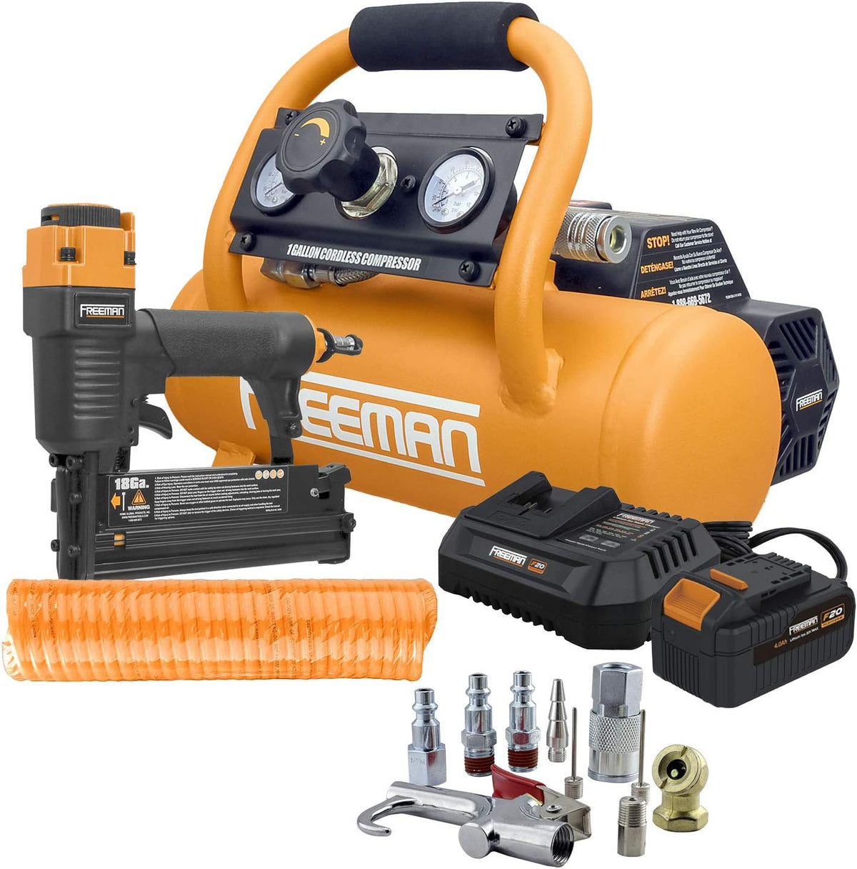Cordless Air Compressor 1 Gallon 20 Volt with 3-in-1 Pneumatic Finish Nailer and Stapler S484