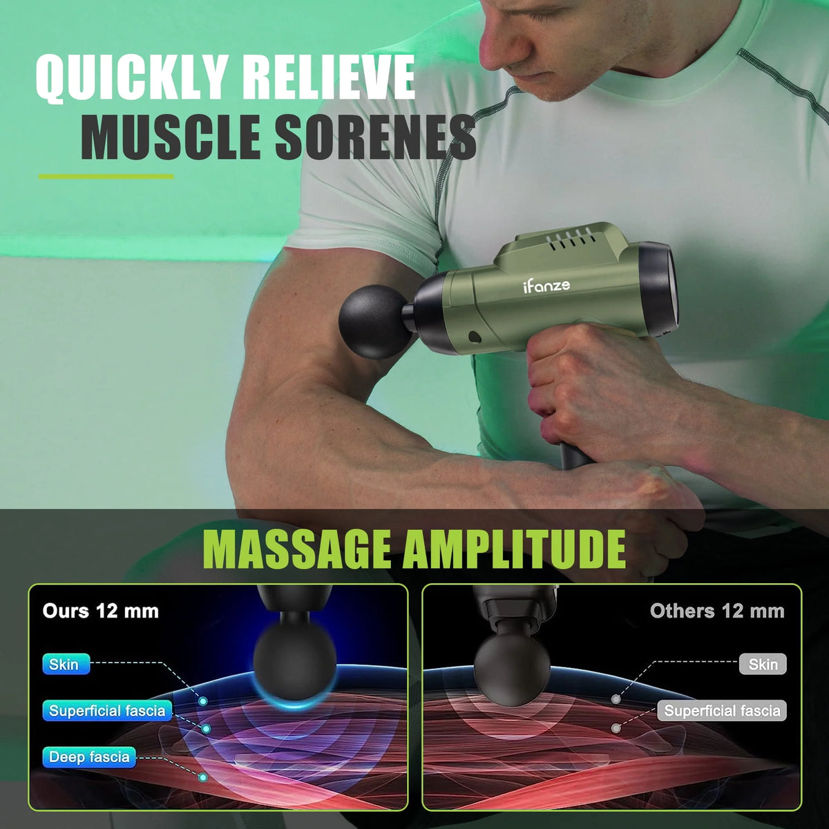 Black 99 Speeds Handheld Deep Tissue Massage Gun with 8 Replacement Heads J98396