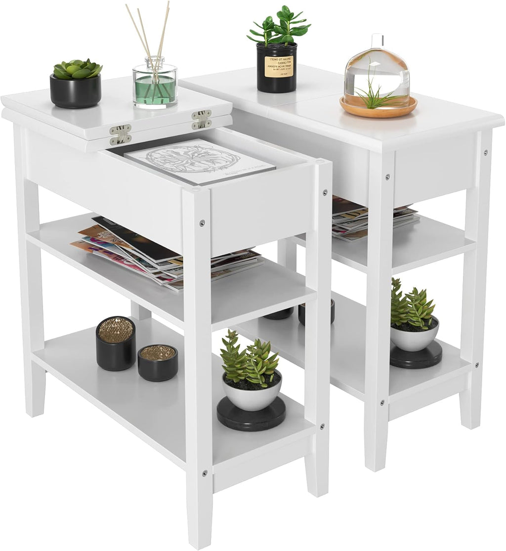 Ivory White End Table with Storage D63994