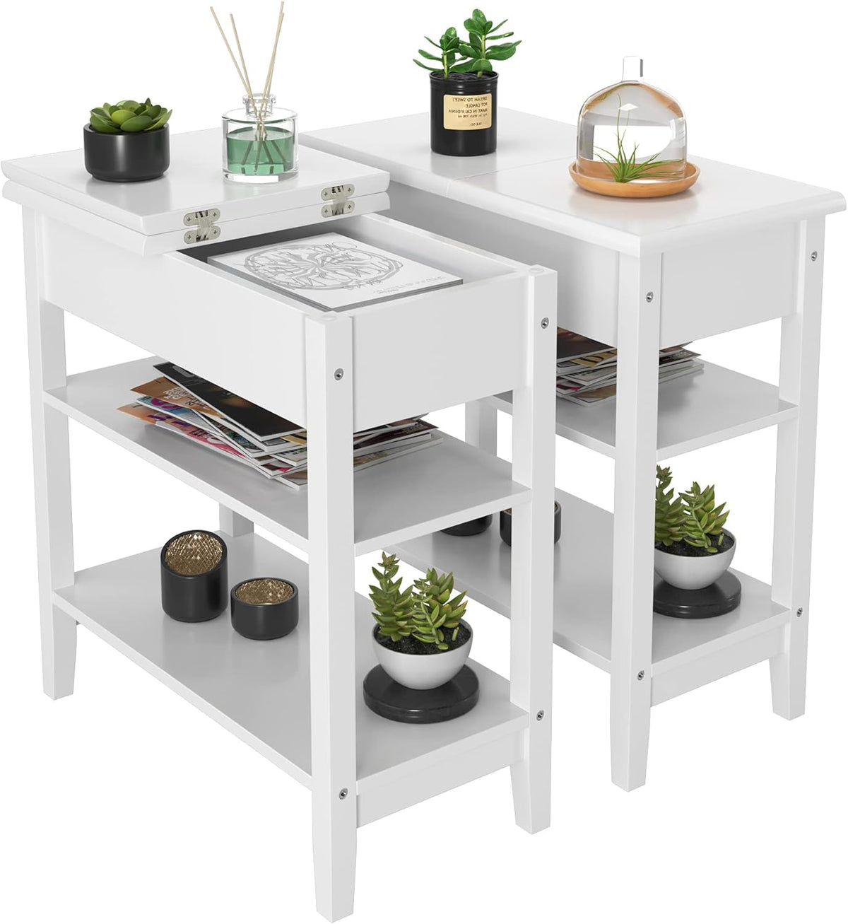 Ivory White End Table with Storage D63994