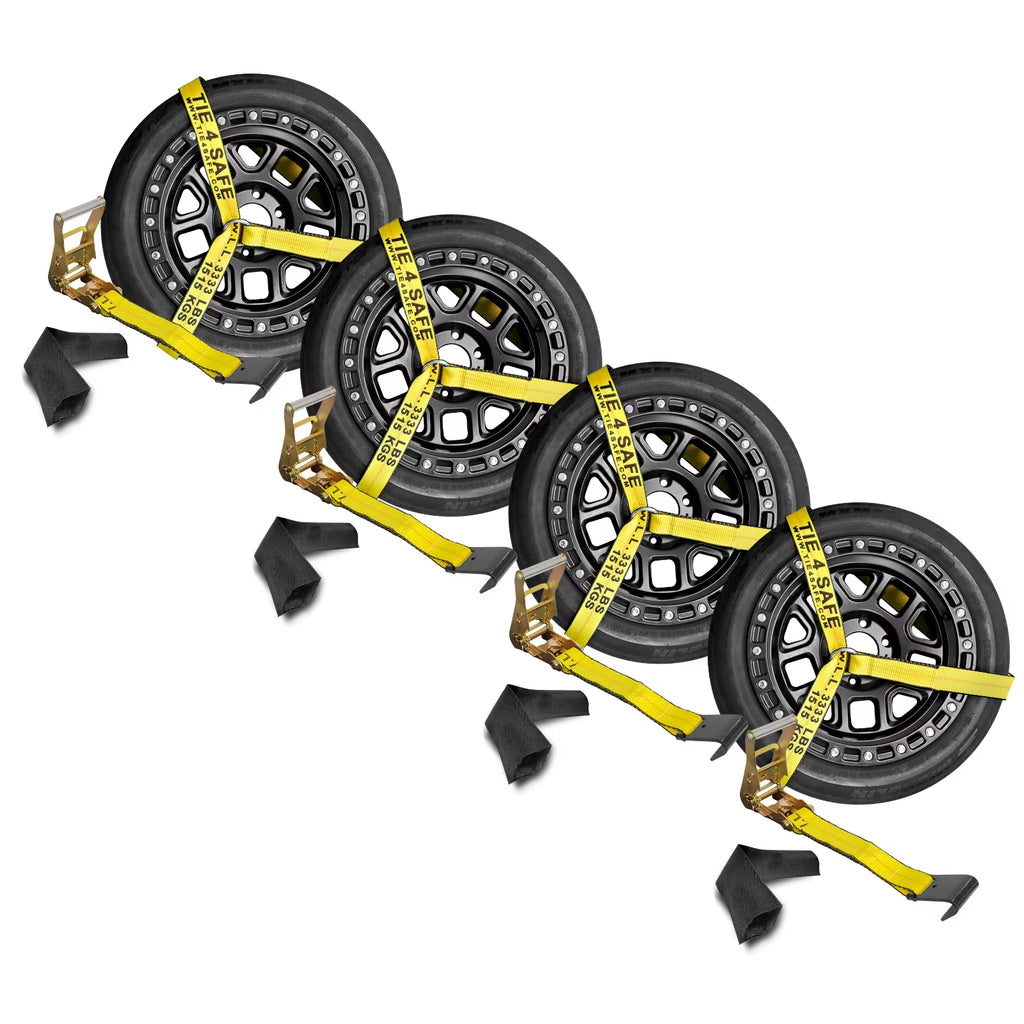4 Pack 2" x 10' Side Mount Wheel Net Tie Down Ratchet Lasso Strap Flat Hook Yellow L87973