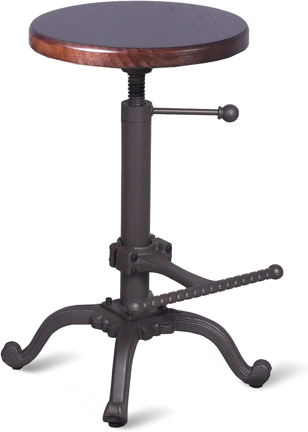 Rustic Swivel Adjustable 22-26 Bar Stool Cast Iron Wooden Brown Z246
