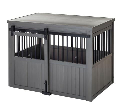Grey Large Dog Crate with Sliding Barn Door D7344