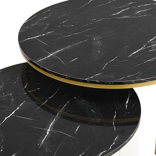 White Gold Round Nesting Coffee Table with Drawer F12299