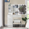 White Vanity Desk with LED Lighted Sliding Mirror and Stool T653275