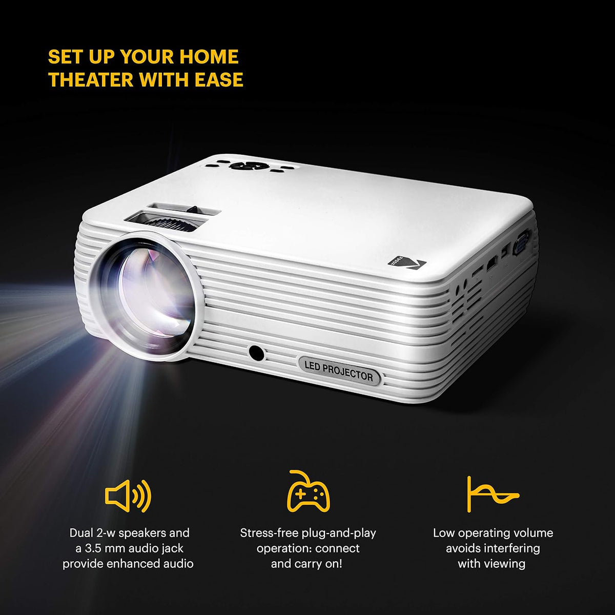 1080p HD Compact Home Projector with Tripod and Case Q498309