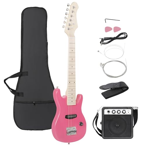 30 Inch Solid Wood Body Black Electric Guitar Starter Kit with 5W Amplifier K47786