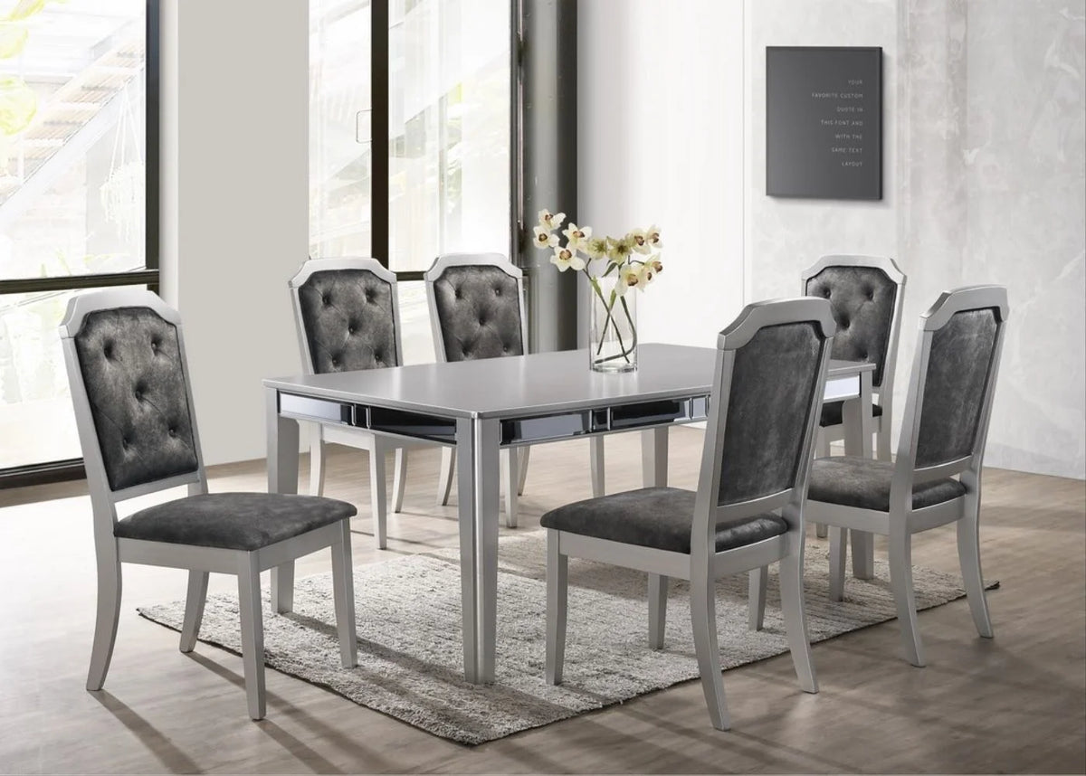 Grey Silver Dining Table Set for 6 C45680