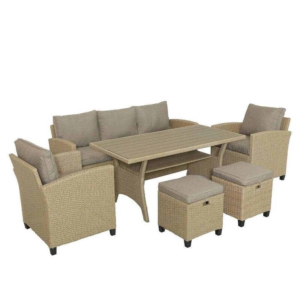 Brown 6 Person Seating Group Dining Set with Cushions F2081