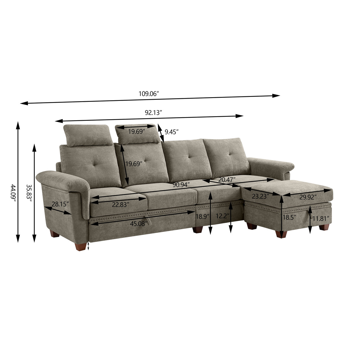 Light Gray L-shaped Sectional Sofa with Ottoman G26441