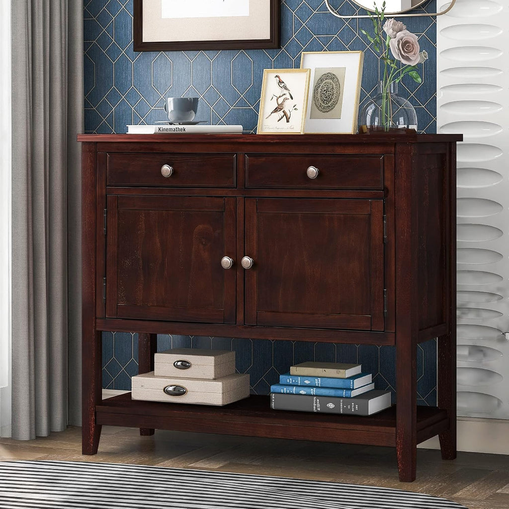 Solid Wood Console Table with 2 Drawers and 1 Cabinet Q857007