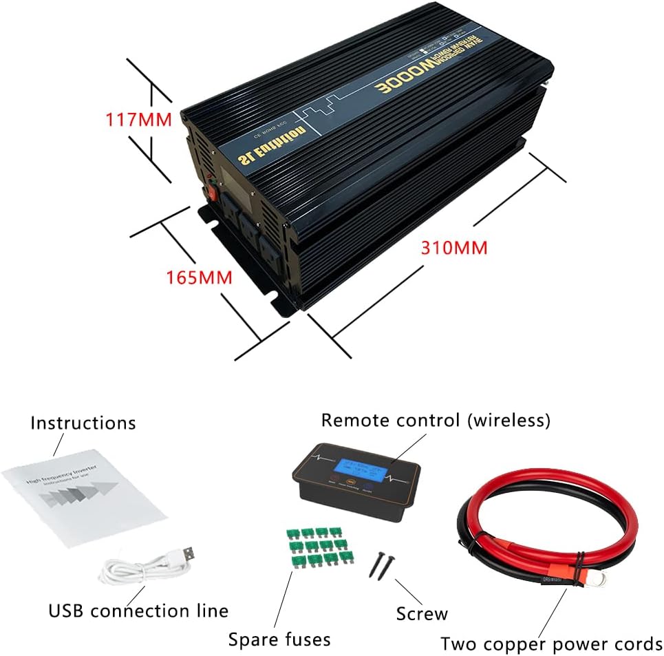 3000W Power Inverter 12V DC to 120V AC with LCD Display USB Port N135