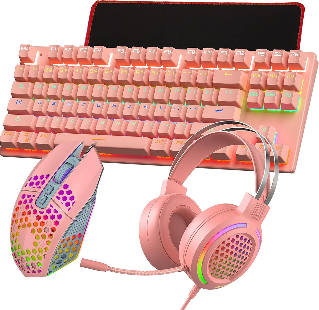 4 in 1 Gaming Keyboard Mouse Headset Mousepad Combo, Wired RGB, Black H228
