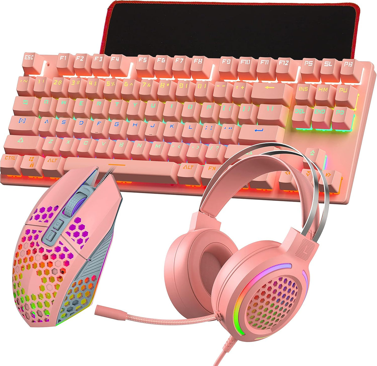 4 in 1 Gaming Keyboard Mouse Headset Mousepad Combo, Wired RGB, Black H228