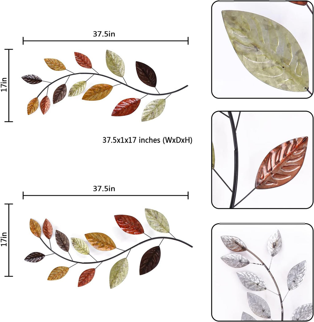 Set of 2 Metal Leaf Wall Hanging Art Decor, 38 Inch Iron Olive Branch Home Sculptures W358