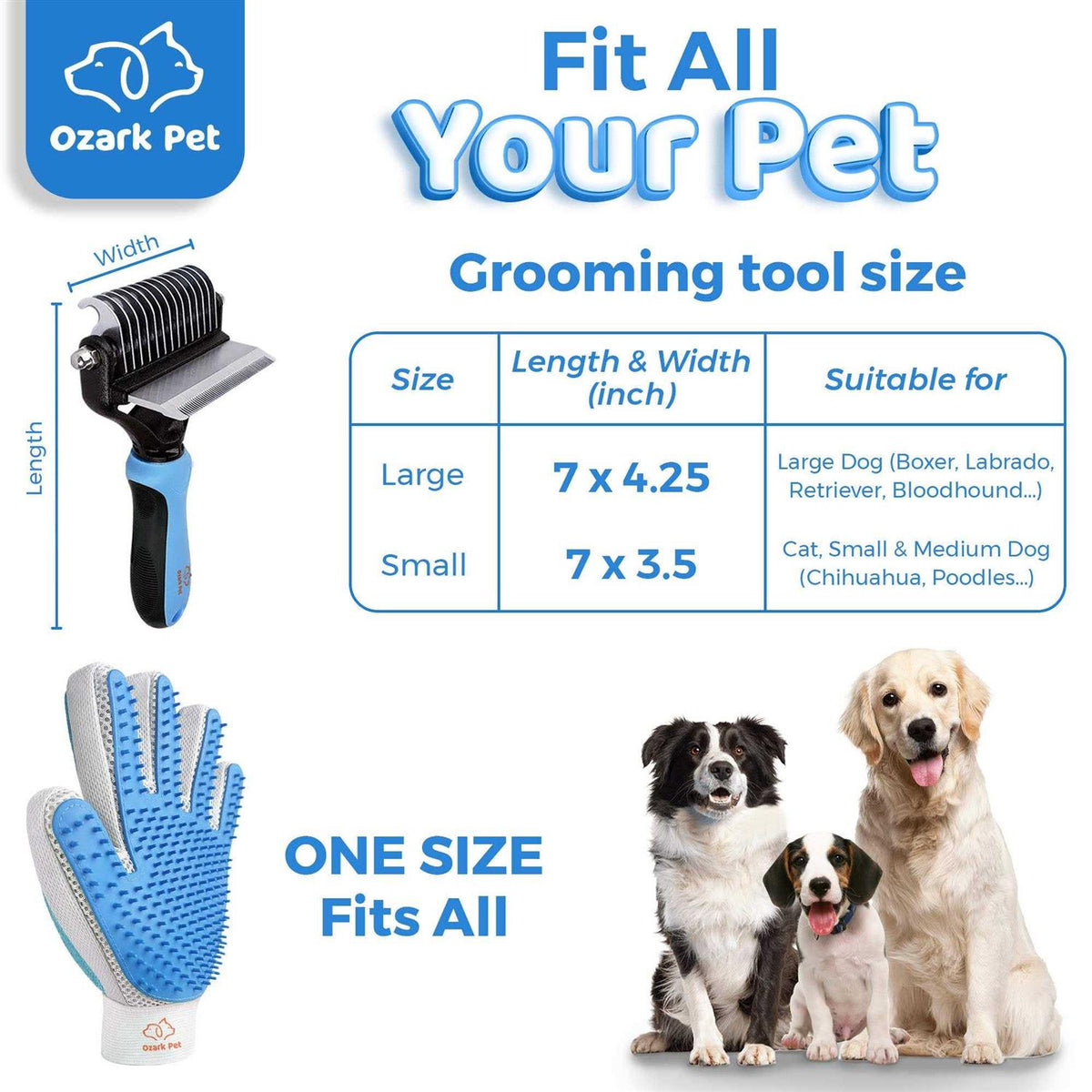 Dog and Cat Deshedding Brush with Shedding Glove S288819