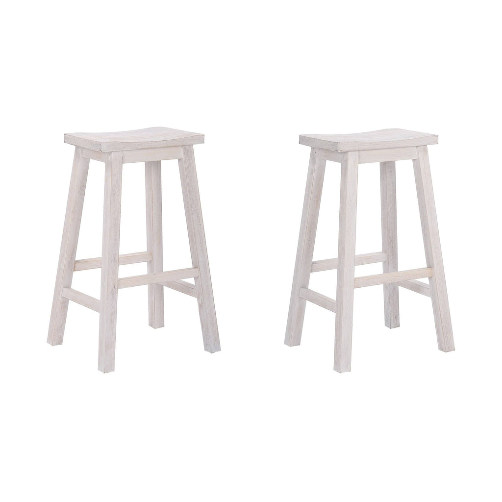 White Solid Wood Saddle Bar Stool, Set of 2 H377433