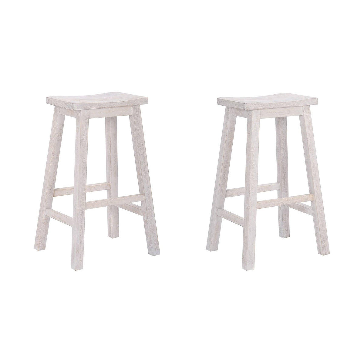 White Solid Wood Saddle Bar Stool, Set of 2 H377433