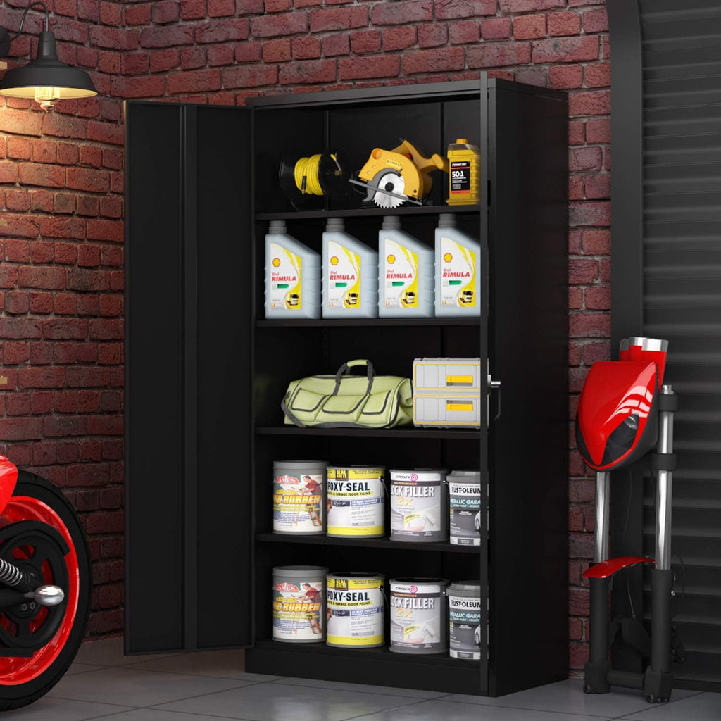 Black Lockable Metal Storage Cabinet with 4 Adjustable Shelves V300656