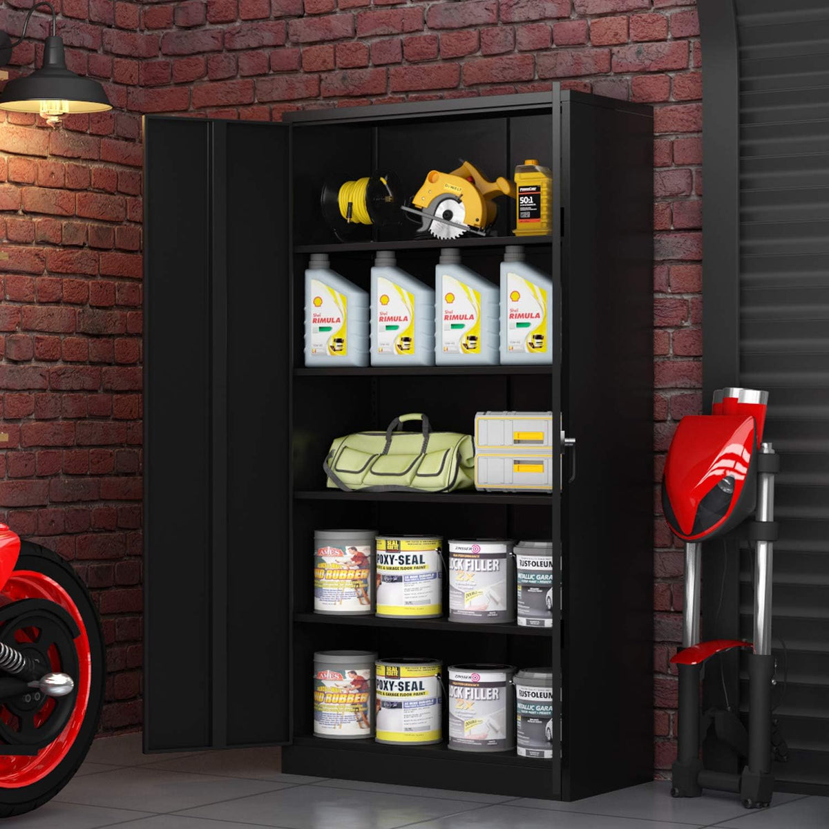 Black Lockable Metal Storage Cabinet with 4 Adjustable Shelves V300656