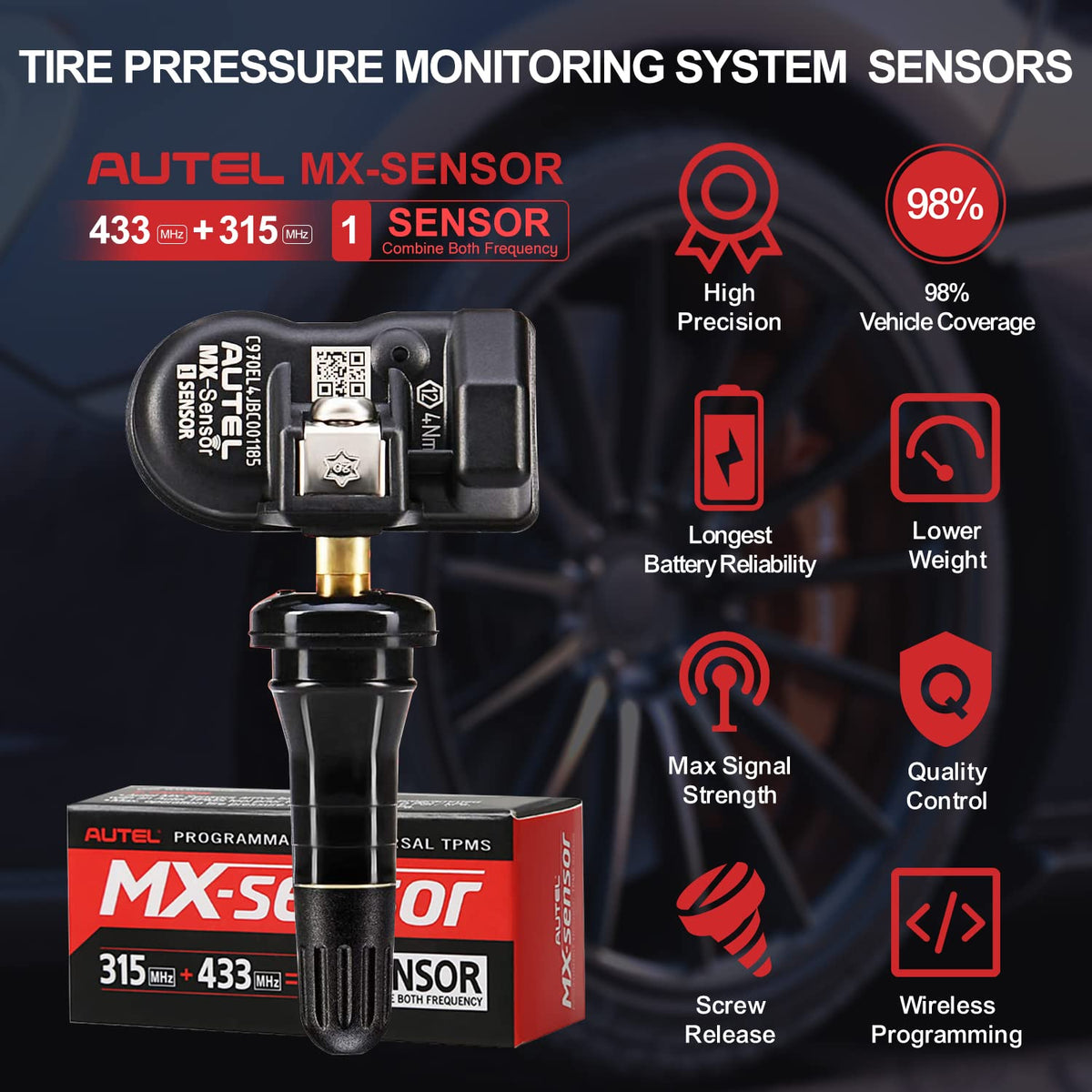 2 in 1 Dual Frequency Programmable TPMS Sensor Sets of 4 R835