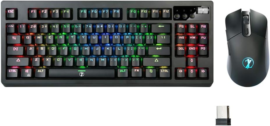 Wireless Mechanical Gaming Keyboard and Mouse, RGB Backlit Rechargeable 3600mAh, Brown Switch, Silver B86085