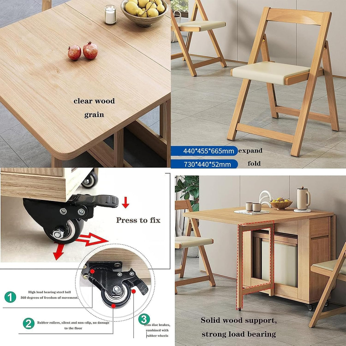 Solid Wood Folding Dining Table with 4 Chairs R45861