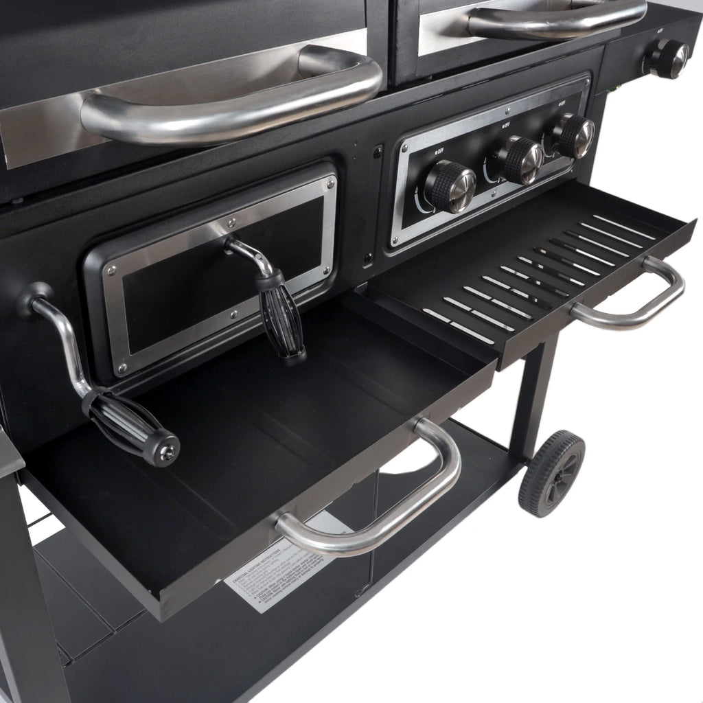 Dual Fuel Gas & Charcoal Combo Grill, Black with Stainless J29202