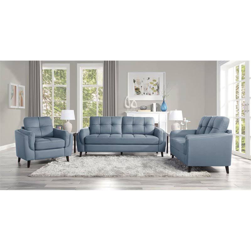 Blue and Black Microfiber Tufted Loveseat A11392