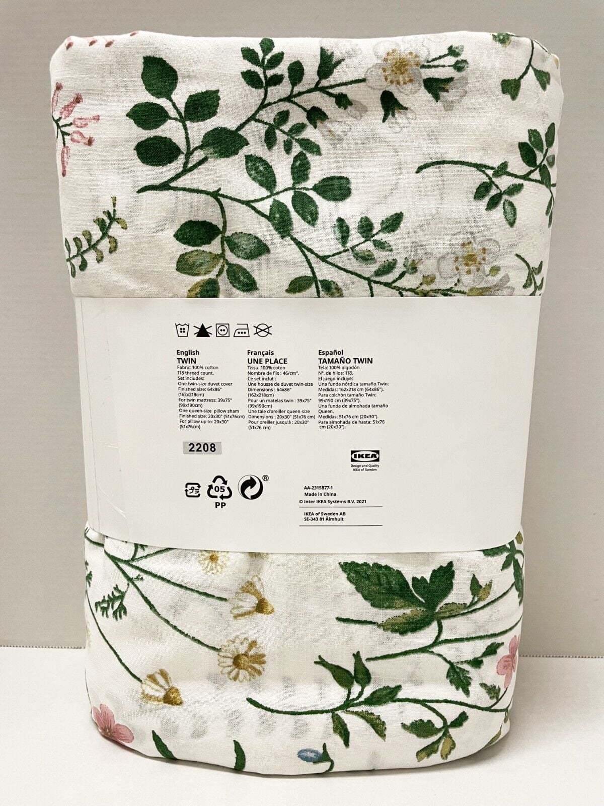 Twin Duvet Cover and Pillowcase White Floral Pattern F4101