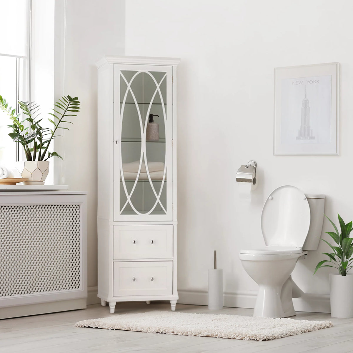 Wooden Bathroom Floor Cabinet 2 Drawer White D7712