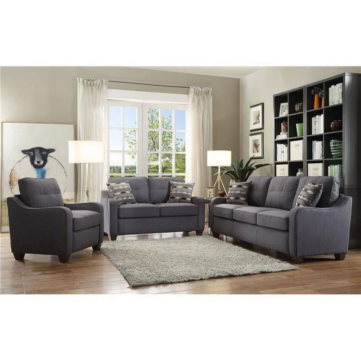 Gray Fabric & Solid Wood Sofa Set Z246330