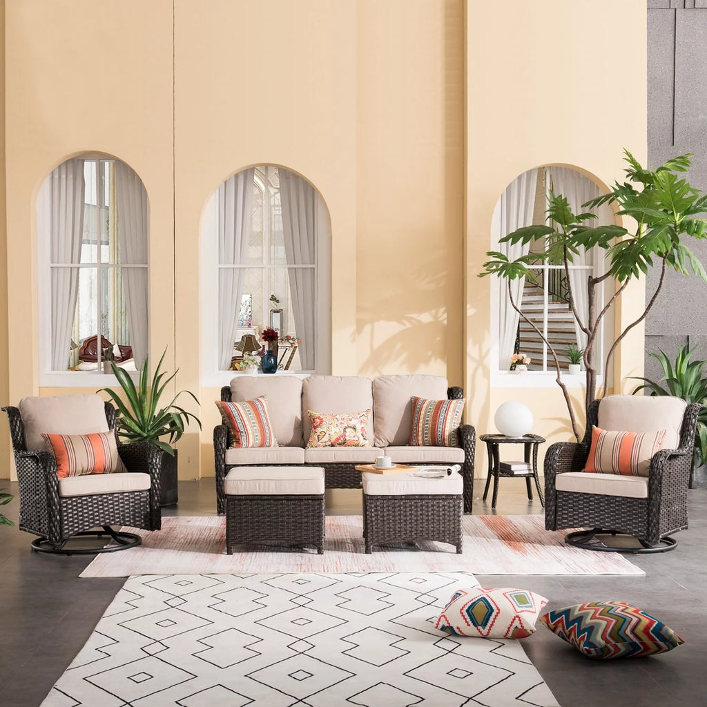 6-piece Rattan Wicker Patio Furniture Set Navy Blue G863142
