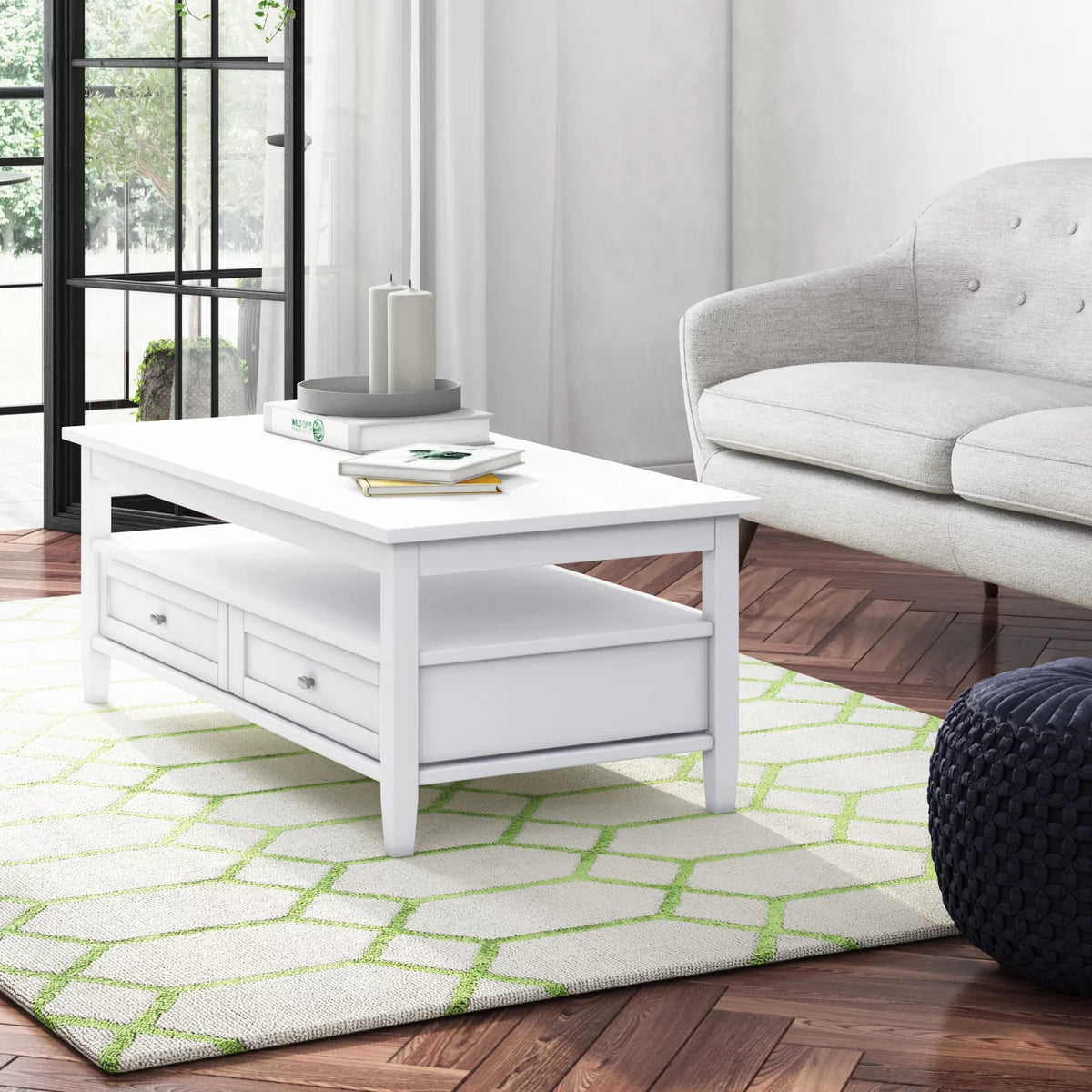 White 48 inch Solid Wood Coffee Table S4607