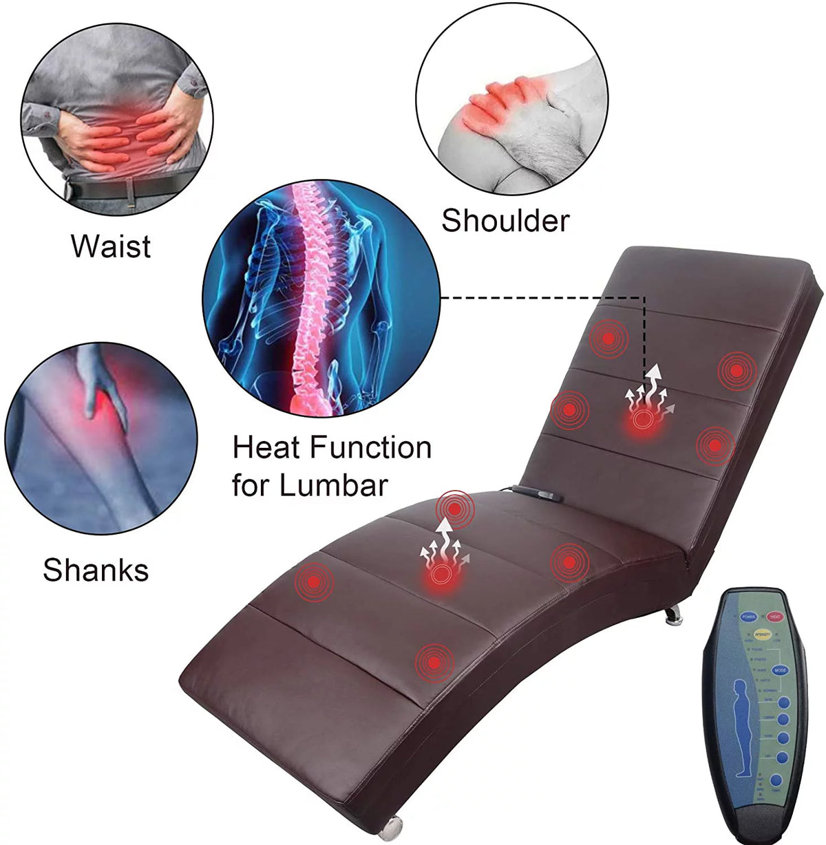 Brown PU Leather Electric Vibrating Recliner Chair with Heating M38493