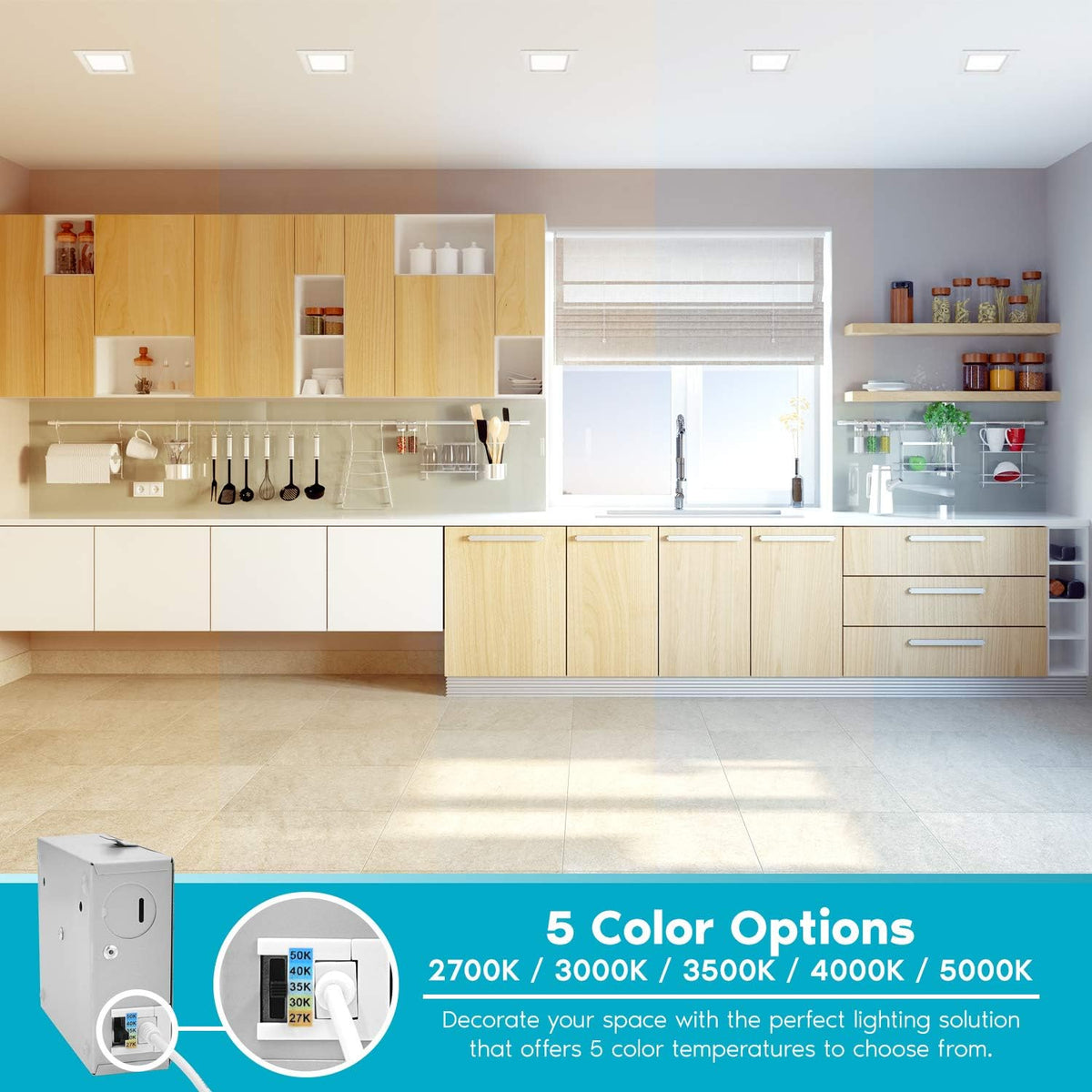 6 Inch Square LED Recessed Lighting, 12W, 1000 Lumens, 4 Pack S632
