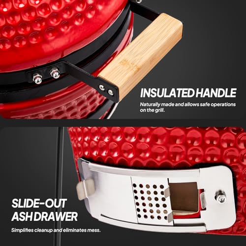13IN Red Ceramic Charcoal Grill with Inner Liner Z608