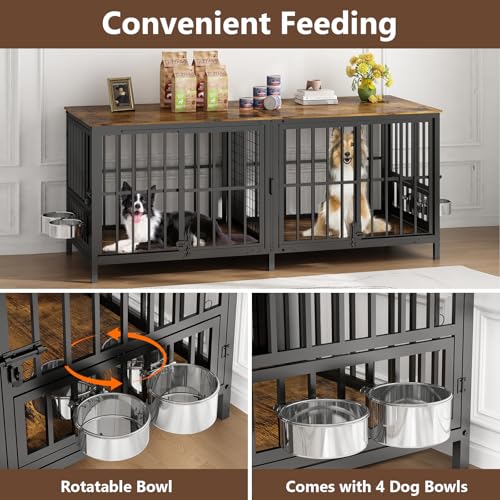 Extra Large 80" Wooden Dog Crate with Removable Divider E95162