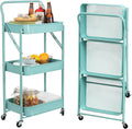 3 Tier Foldable Metal Rolling Cart with Handle and Wheels T511