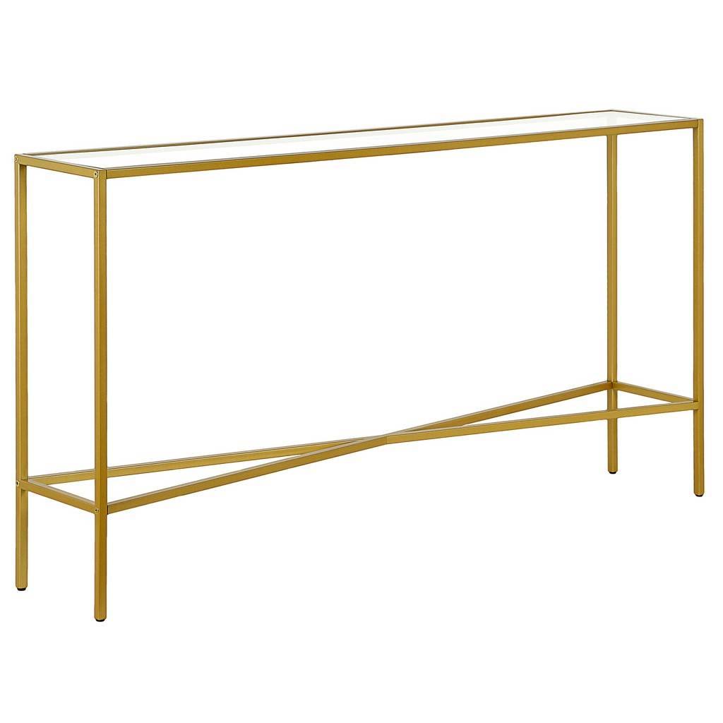 55x22 Brass Finish Console Table with Glass Tabletop U4463