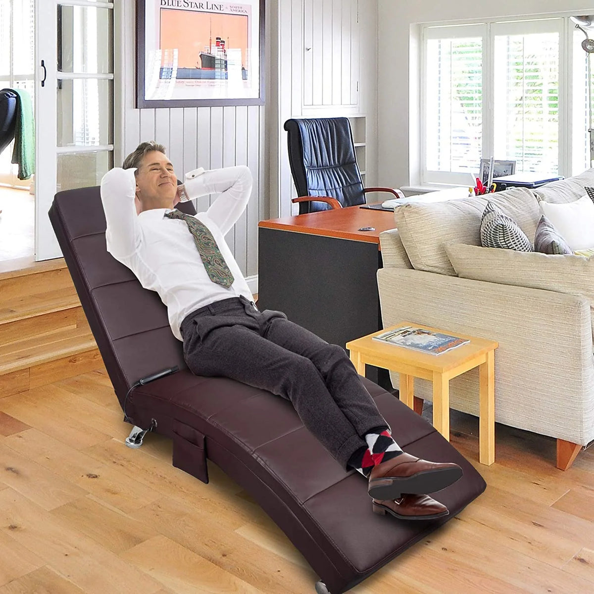 Brown PU Leather Electric Vibrating Recliner Chair with Heating M38493
