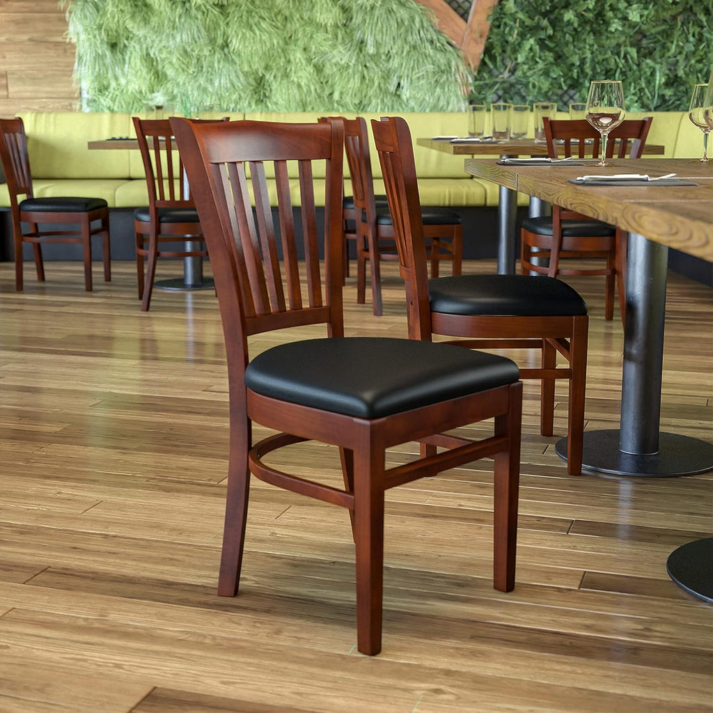 Vertical Slat Back Mahogany Wood Restaurant Chair X43630