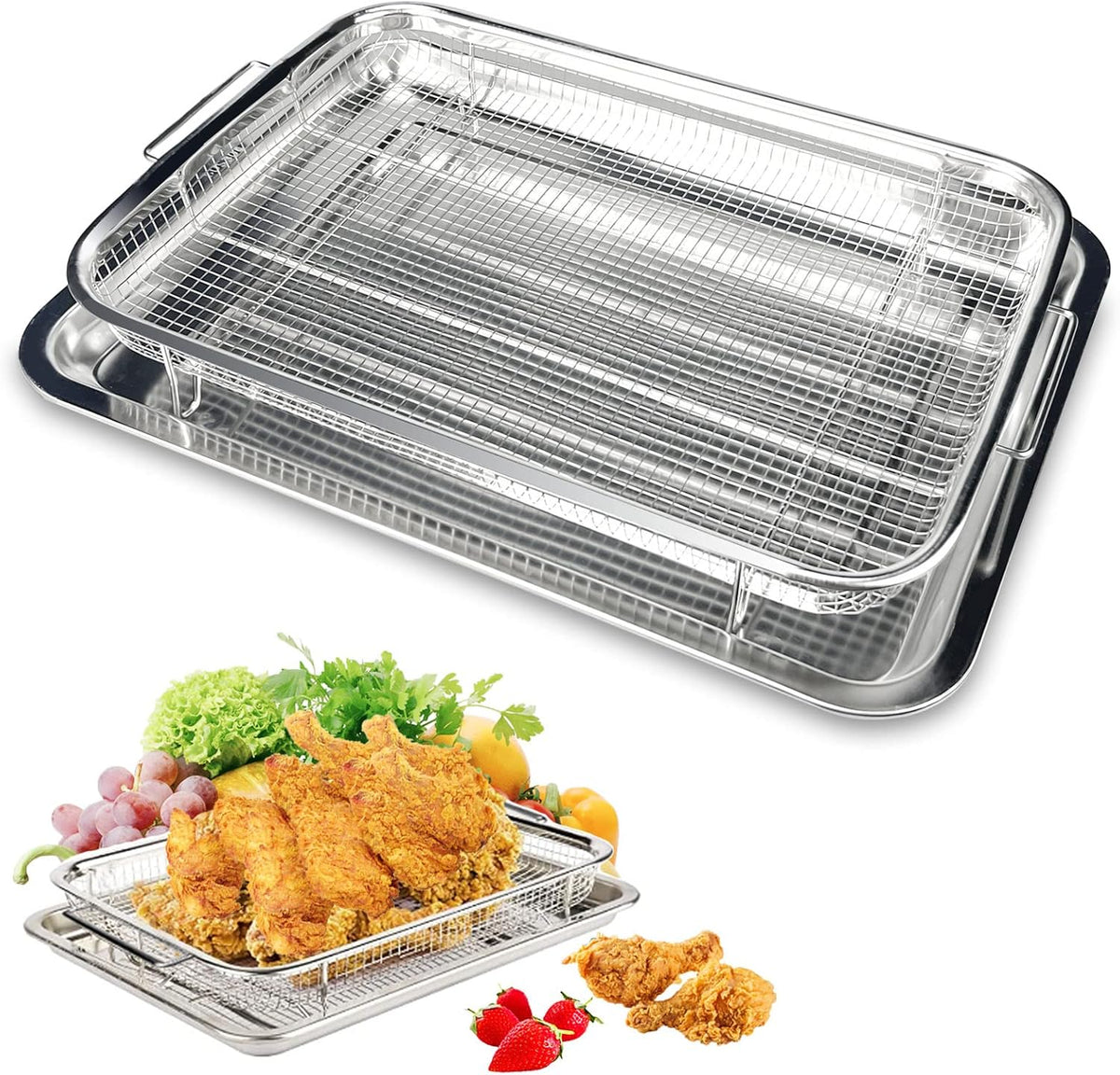 2 Pieces Stainless Steel Air Fryer Baking Pans Y287356