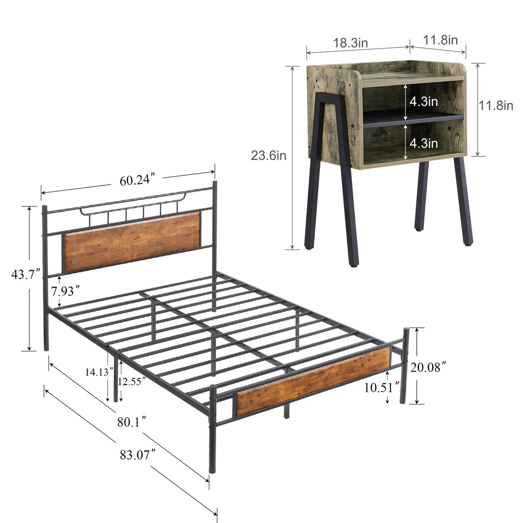 3-Piece Bed Frame and 2 Nightstand Set D9456