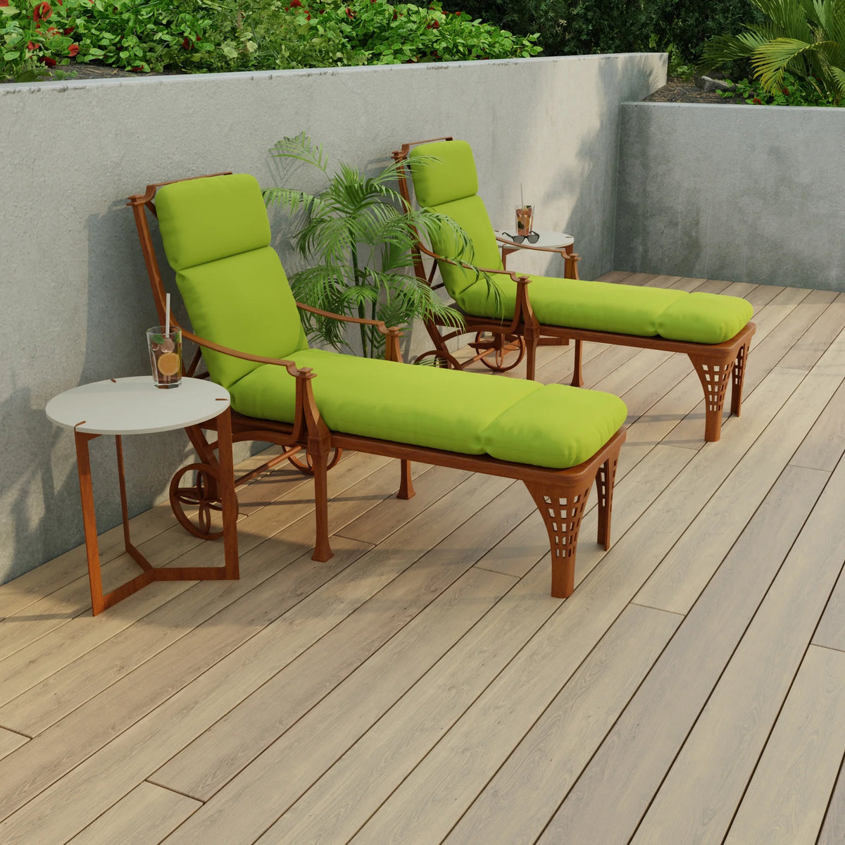 74" x 22" Green Outdoor Chaise Lounge Cushion with Ties H745