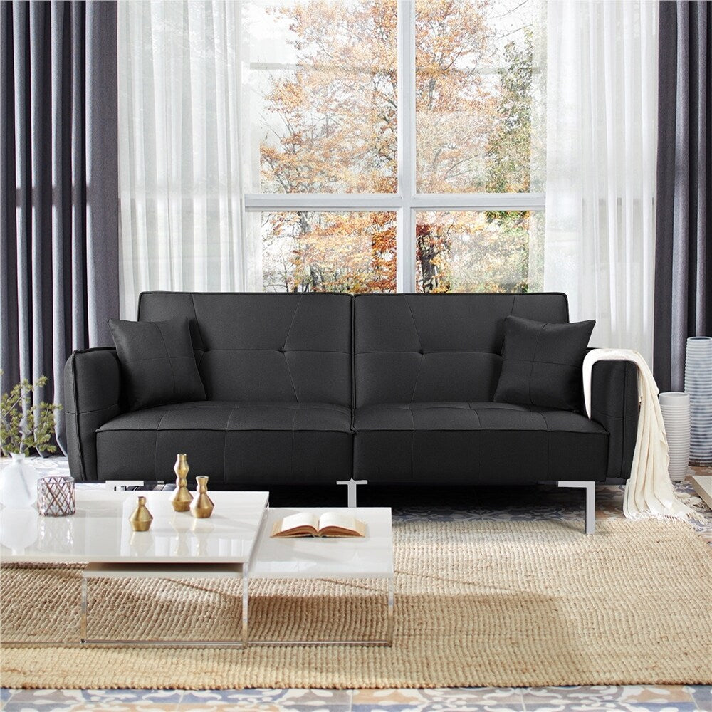 Light Gray Futon Sofa Bed with Adjustable Backrest C34546