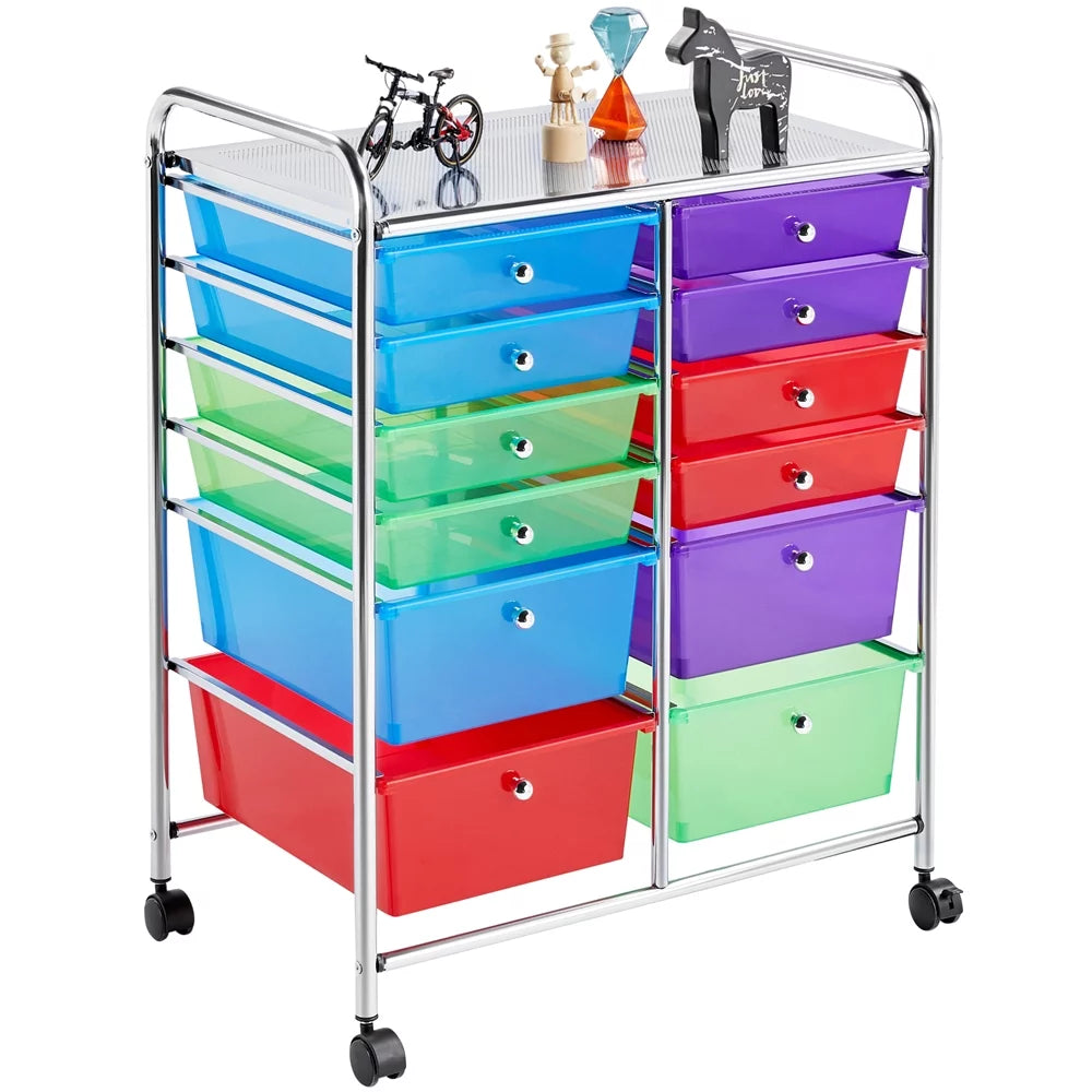 12 Drawer Rolling Storage Cart with Castors, Black B91892