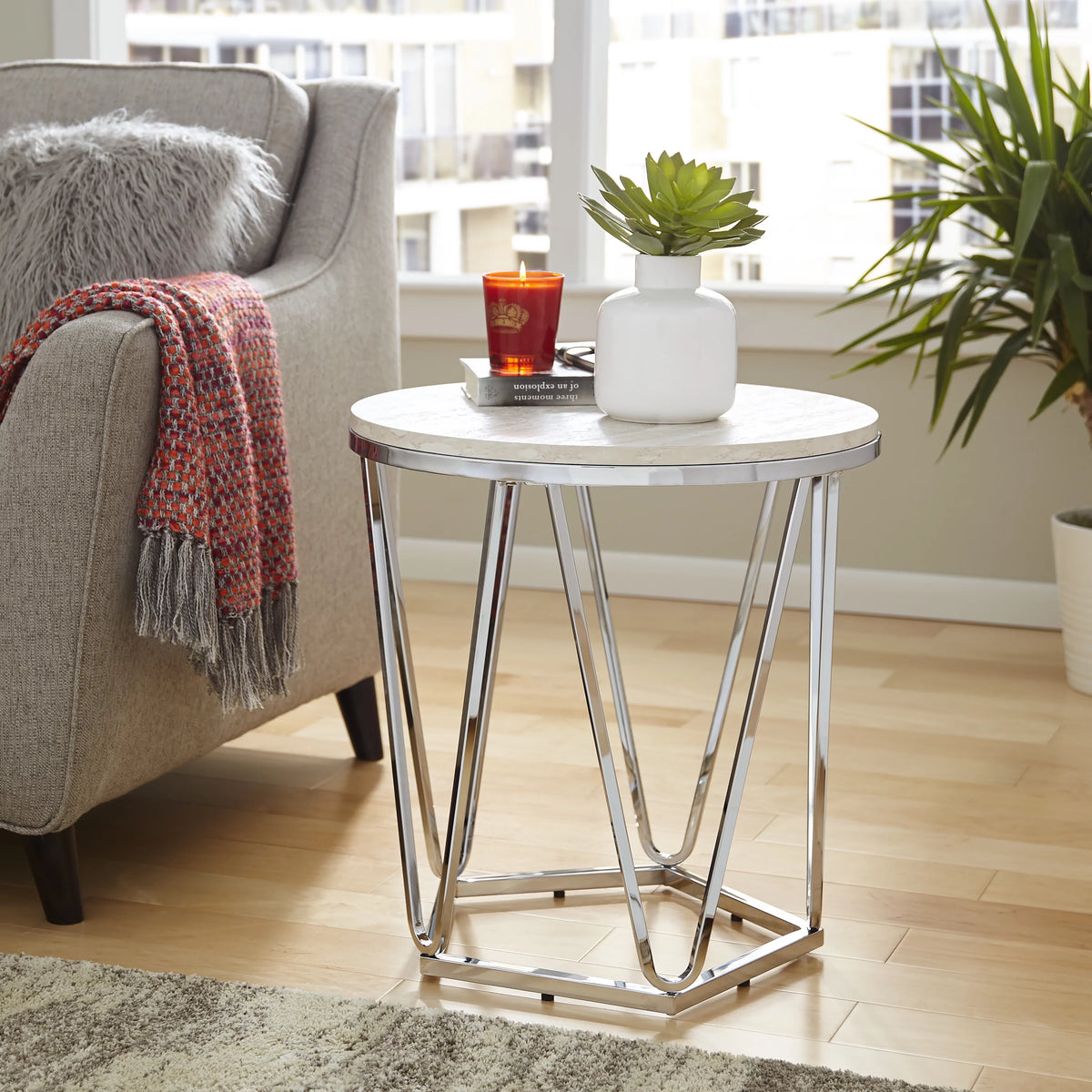 Faux Stone Round Side Table A50502
