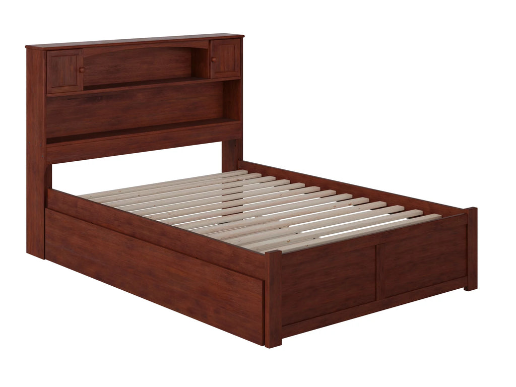 Full Solid Wood Platform Bed with Footboard & Trundle in Walnut H999616