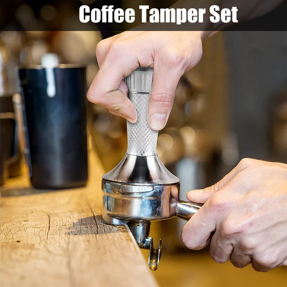 2 in 1 Coffee Tamper Set with Curved Base, Magnetic Distributor, Stainless Steel, 54mm Portafilter B6545